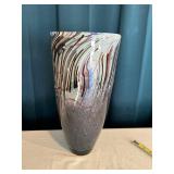 Tall Decorative Glass Vase with Swirling Multicolor Design