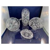 Set of 5 Cut Crystal Tableware Pieces with Intricate Starburst Design