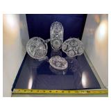 Set of 5 Cut Crystal Tableware Pieces with Intricate Starburst Design
