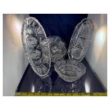 Set of 4 Cut Glass Serving Dishes with Intricate Design