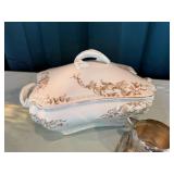 Antique Covered Vegetable Dish and Silver Sugar & Creamer Set