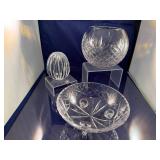 Set of Hand-Cut Crystal Bowls and Paper Weight