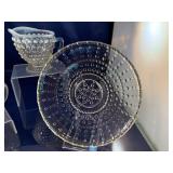 Set of Vintage Hobnail Glass Creamer, Sugar Bowl, and Plate