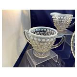 Set of Vintage Hobnail Glass Creamer, Sugar Bowl, and Plate
