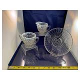 Set of Vintage Hobnail Glass Creamer, Sugar Bowl, and Plate