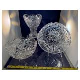 Set of 3 Elegant Cut Crystal Bowls and Vase