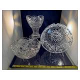 Set of 3 Elegant Cut Crystal Bowls and Vase