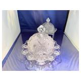 Set of 2 Vintage Cut Glass Butter Dishes with Dome Lids
