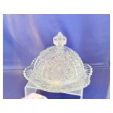 Set of 2 Vintage Cut Glass Butter Dishes with Dome Lids