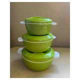 Set of 3 Green Plastic Stackable Food Storage Bowls
