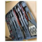 Barbecue Tool Set with Wooden Handles in Carrying Case