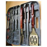 Barbecue Tool Set with Wooden Handles in Carrying Case