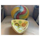 Set of 2 Art Glass Plates with Colorful Designs