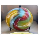 Set of 2 Art Glass Plates with Colorful Designs