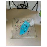 Set of 4 Colorful Art Glass Plates with Stand