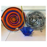 Set of 2 Decorative Art-Glass Plates and Bowl with Stand