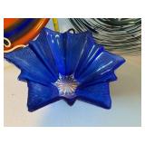 Set of 2 Decorative Art-Glass Plates and Bowl with Stand