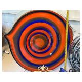 Set of 2 Decorative Art-Glass Plates and Bowl with Stand