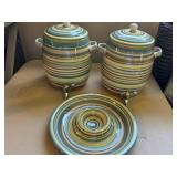 Ceramic Beverage Dispenser Set with Spouts and Serving Platter
