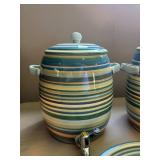 Ceramic Beverage Dispenser Set with Spouts and Serving Platter