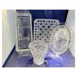 Collection of 5 Pressed Glass Serving Dishes with Intricate Patterns