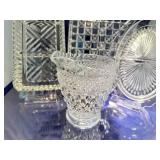 Collection of 5 Pressed Glass Serving Dishes with Intricate Patterns
