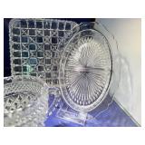 Collection of 5 Pressed Glass Serving Dishes with Intricate Patterns