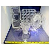 Collection of 5 Pressed Glass Serving Dishes with Intricate Patterns