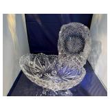 Vintage Cut Glass Bowl and Platter Set with Intricate Design