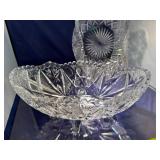 Vintage Cut Glass Bowl and Platter Set with Intricate Design