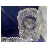 Vintage Cut Glass Bowl and Platter Set with Intricate Design