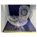 Vintage Cut Glass Bowl and Platter Set with Intricate Design