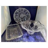 Set of 3 Cut Glass Serving Bowls