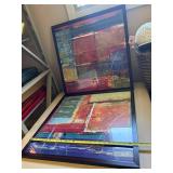 Pair of Abstract Framed Wall Art with Vibrant Hues