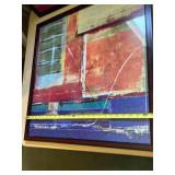 Pair of Abstract Framed Wall Art with Vibrant Hues