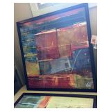 Pair of Abstract Framed Wall Art with Vibrant Hues