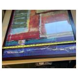 Pair of Abstract Framed Wall Art with Vibrant Hues