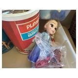 Collection of Vintage Toys including Playskool Bricks, Dolls, and Fisher Price Clock