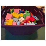 Large Collection of Multi-Color Building Blocks in Storage Bin