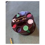 Poker Chip Set with Wooden Carousel and Playing Cards