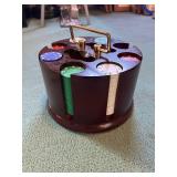 Poker Chip Set with Wooden Carousel and Playing Cards