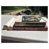 Collection of Art Books including Renoir, Leonardo Da Vinci, Norman Rockwell with Print