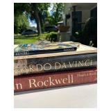 Collection of Art Books including Renoir, Leonardo Da Vinci, Norman Rockwell with Print