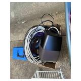 Collection of Electronic Cables, Speaker, and Office Supplies