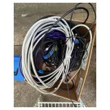 Collection of Electronic Cables, Speaker, and Office Supplies