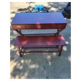 Used Red Writing Desk with Bench and Drawers
