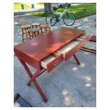 Used Red Writing Desk with Bench and Drawers