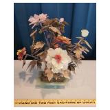 Floral Bonsai Sculpture with Semi-Precious Stone Flowers On Jade Base