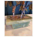 Floral Bonsai Sculpture with Semi-Precious Stone Flowers On Jade Base