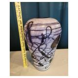 Handcrafted Deep Blue-Veined Swirls on Heavy White Vase